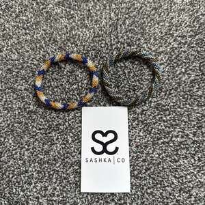 Set of 2 Handmade Nepalese Glass Seed Bead Roll-On Bracelets - Navy Blue & Gold